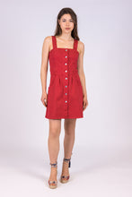 Upload the image to the Gallery viewer, vestito cotone rosso estivo erdenite di alzavola moda sostenibile, figura intera
