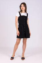 Upload the image to the Gallery viewer, vestito cotone nero estivo erdenite di alzavola moda sostenibile, vista frontale
