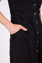 Upload the image to the Gallery viewer, vestito cotone nero estivo erdenite di alzavola moda sostenibile, dettaglio fronte
