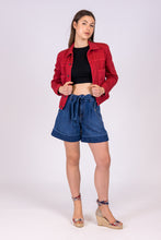 Upload the image to the Gallery viewer, alzavola moda sostenibile short pantaloncino denim gloria vista fronte
