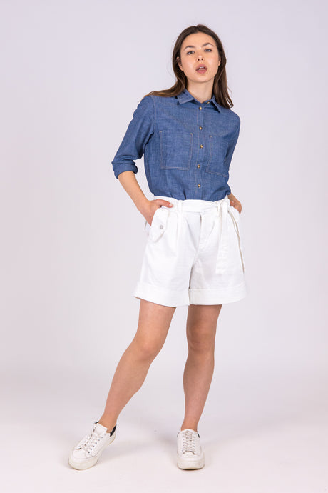 alzavola moda sostenibile short pantaloncino bianco gloria fronte