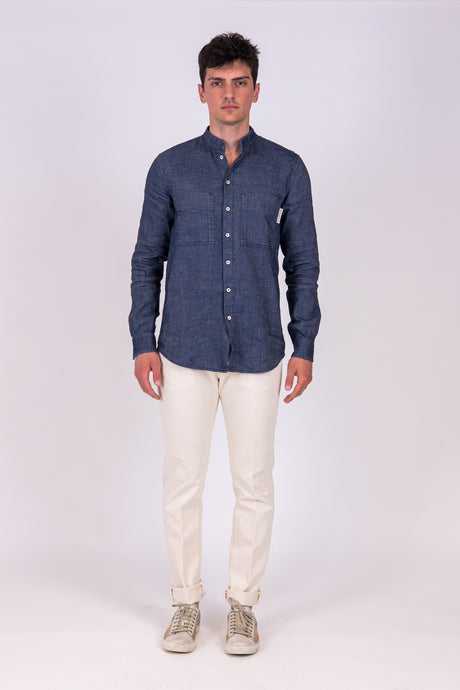 camicia coreana uomo leo alzavola moda sostenibile, indossato frontale