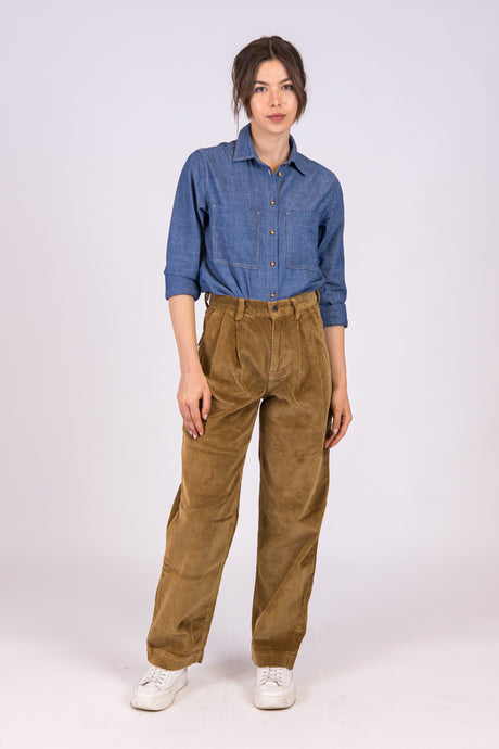 pantalone donna dama in velluto caramello di alzavola abbigliamento sostenibile
