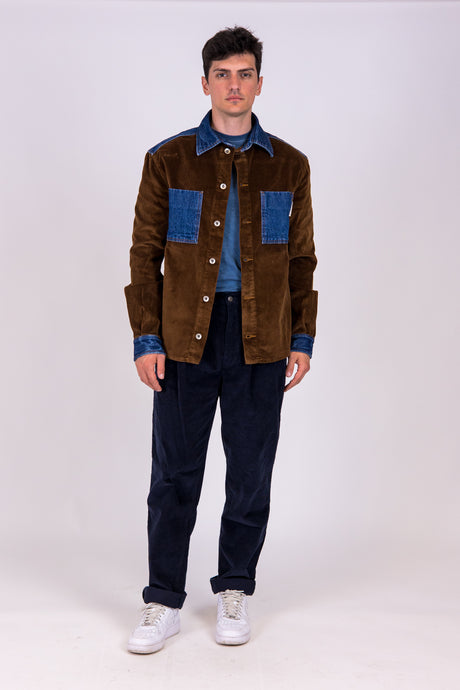 camicia lunardo unisex in denim e velluto marrone di alzavola moda sostenibile fronte